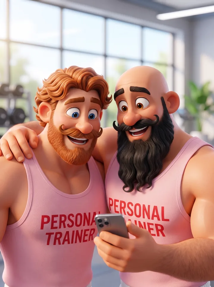 Timur and Nika look at one phone together and smile